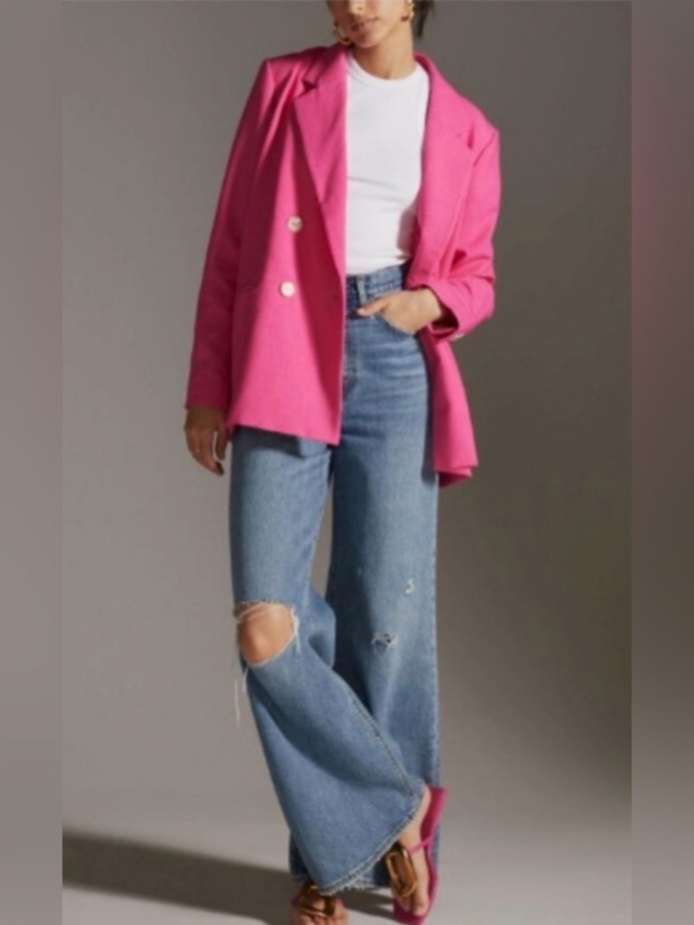 Anthropologie Hot Pink Double-Breasted Blazer - Picture 2 of 8